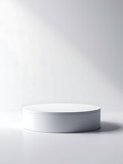 Minimalist white podium with soft shadow and light