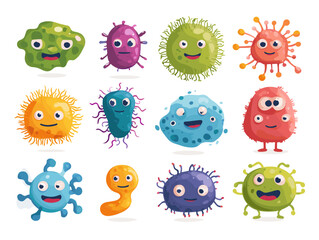 Obraz premium Collection of cute cartoon germs and bacteria isolated background