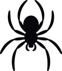 Spider silhouette vector illustration isolated on white background, perfect for Halloween designs, insect icons, spooky decorations, nature symbols, and creepy crawly themed artwork.