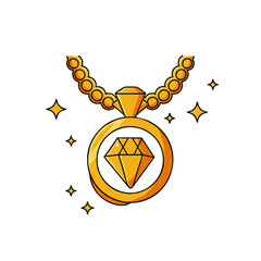 Gold Necklace Pendant with Diamond Gemstone, Cartoon Style