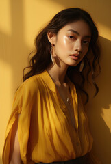 Stylish beauty with flawless makeup and modern hairstyle near window light