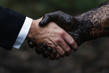 AI. Handshaking of the businessman and oil industry worker