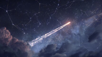 Energy powered rocket flying past constellations of wonder