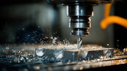 Beautiful photo of precision milling CNC machine tool makes part.