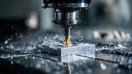 Beautiful photo of precision milling CNC machine tool makes part.