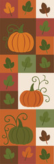 Bauhaus Harvest Autumn Banner with Pumpkins, Colorful Leaves and Geometric Pattern