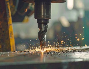 Industrial drilling machine in action