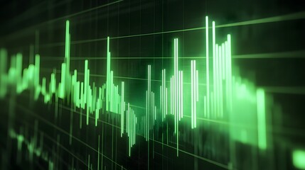 Green Digital Sound Waveform or Data Graph on Dark photo Background audio music
