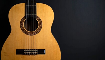 Obraz premium Close-up of a classical guitar against a dark background