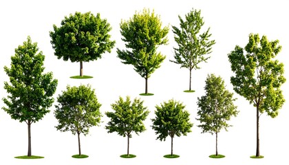 Collection of various trees against white background (6)