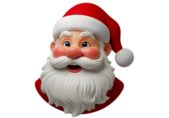 Close up of a cheerful santa claus face with a red hat and white beard on a black background