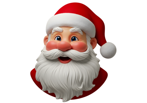 Close up of a cheerful santa claus face with a red hat and white beard on a black background