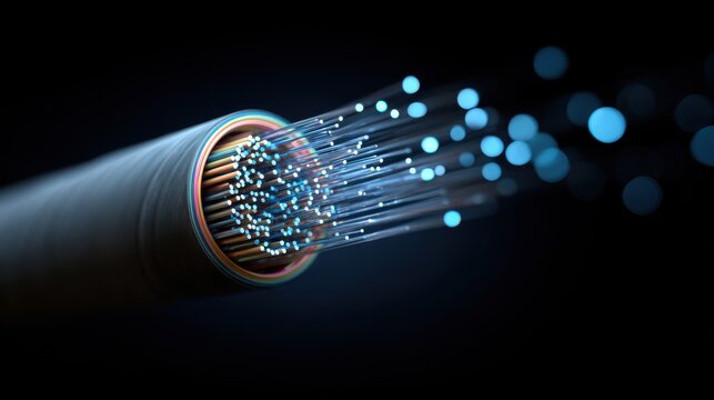 Beautiful photo of fiber optic cable close-up on dark background illustration.