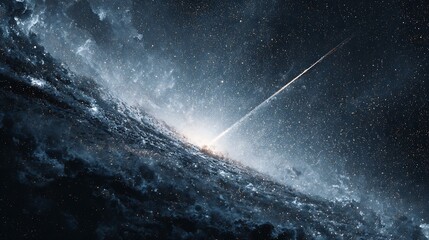 Fantasy cosmos with rocket highlighted in bright aura