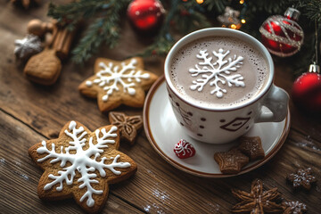 cup of coffee and christmas cookies