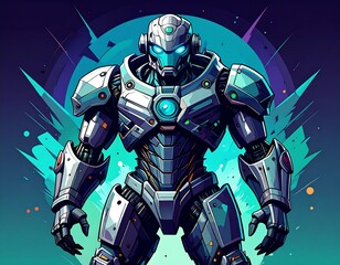 Powerful robot in futuristic armor