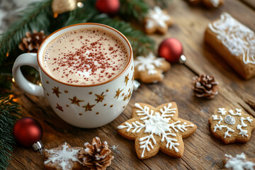 cup of coffee and christmas cookies