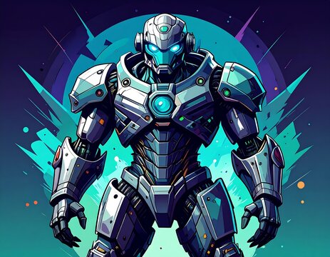 Powerful robot in futuristic armor