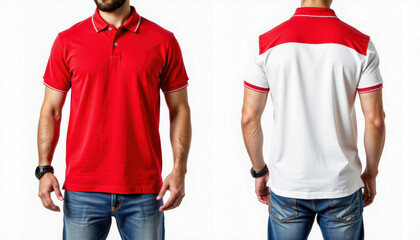 Men wearing casual polo shirts studio setting fashion photography stylish environment front and back view modern concept