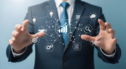 Businessman Visualizing Strategic Growth and Innovation for Success