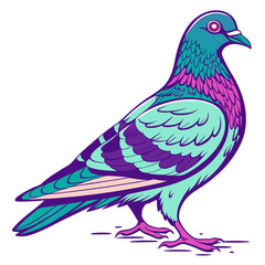 Obraz premium Stylized pigeon with teal, purple, and pink feathers