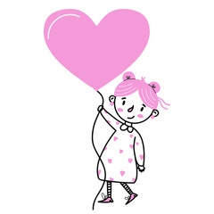 girl flying on a hot air balloon heart