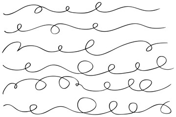 Obraz premium イラスト素材: くるくるの手描きの文字の下の線 アンダーラインセット ベクター