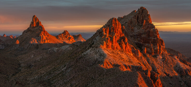 Dramatic mountain landscape at sunset, KOFA National Wildlife Refuge Mountains, Arizona, USA