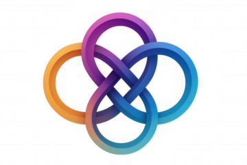 Gradient rings interlocking, forming symbolic interconnected design representing unity, connection, infinity against transparent backdrop