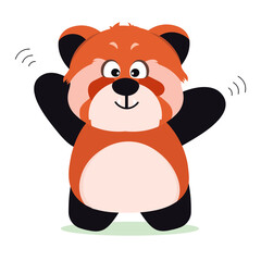 Smiling red panda waving hand in cute cartoon style