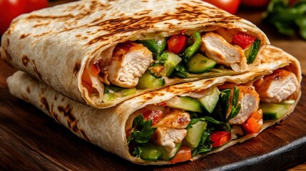 Grilled chicken wrap with fresh vegetables