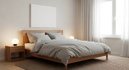 Bedroom wall art display mockup showcasing artwork for interior decorating