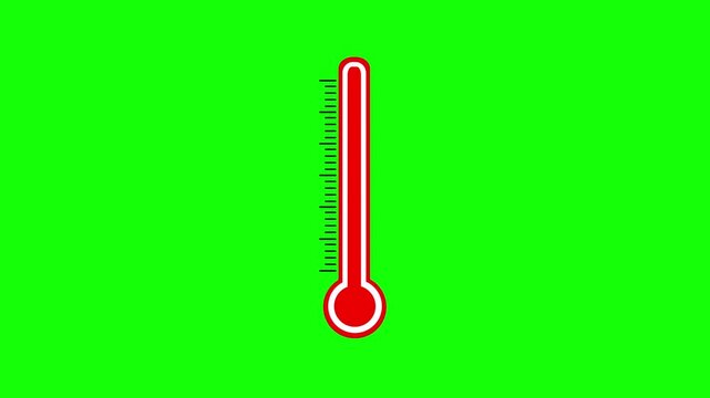 High-quality thermometer animation showing temperature changes from cold blue to hot red with a green screen background.