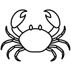 A simple black and white line drawing of a crab with its claws raised in a silhouette
