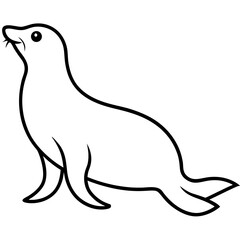 A simple black and white cartoon outline of a seal in silhouette