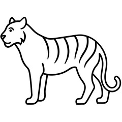 A simple line drawing of a tiger standing with stripes silhouette