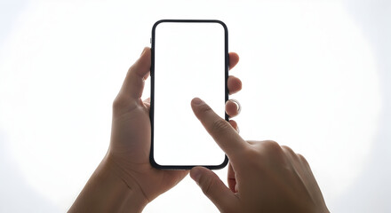 Hands holding smartphone with blank screen mockup design app interface