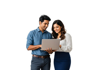 Southasian coworkers in positive discussion over a laptop