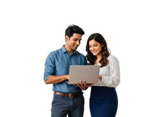 Southasian coworkers in positive discussion over a laptop
