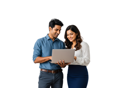 Southasian coworkers in positive discussion over a laptop