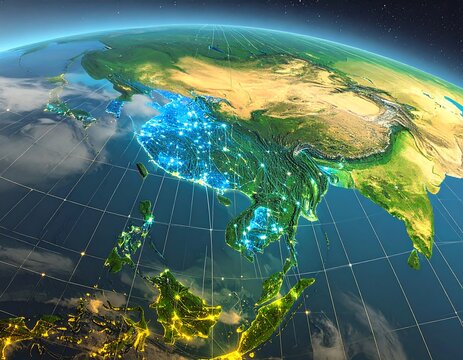 Night view of East Asia