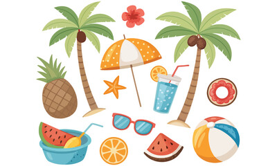 Summer Clipart Bundle And Cute Tropical Illustrations, Beach Icons  Holiday Graphics