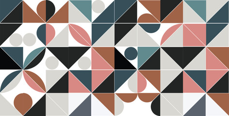 abstract, geometric, retro, mid-century modern, seamless pattern, tiles, triangles, circles, pastel colors, muted tones, minimal, clean, symmetrical, repeating