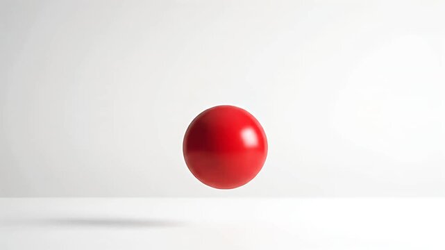 Dynamic vibrant red sphere bouncing in empty white space
