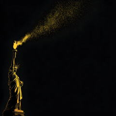 Stylized Silhouette of the Statue of Liberty Emitting Golden Light Against Dark Background