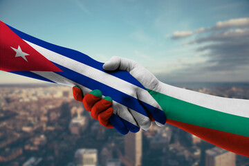 Shaking hands Cuba and Bulgaria