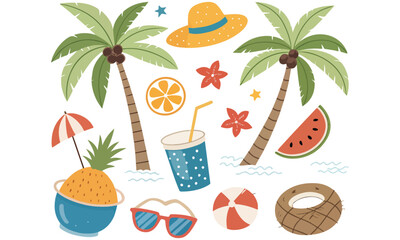 Summer Clipart Bundle And Cute Tropical Illustrations, Beach Icons  Holiday Graphics