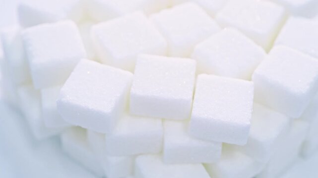 High angle view rotation of sugar lumpy close-up