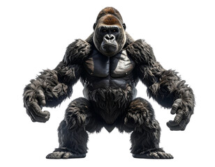 Fototapeta premium Front View of Gorilla Standing with Arms Slightly Spread, isolated on transparent background png