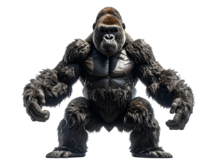  Front View of Gorilla Standing with Arms Slightly Spread, isolated on transparent background png